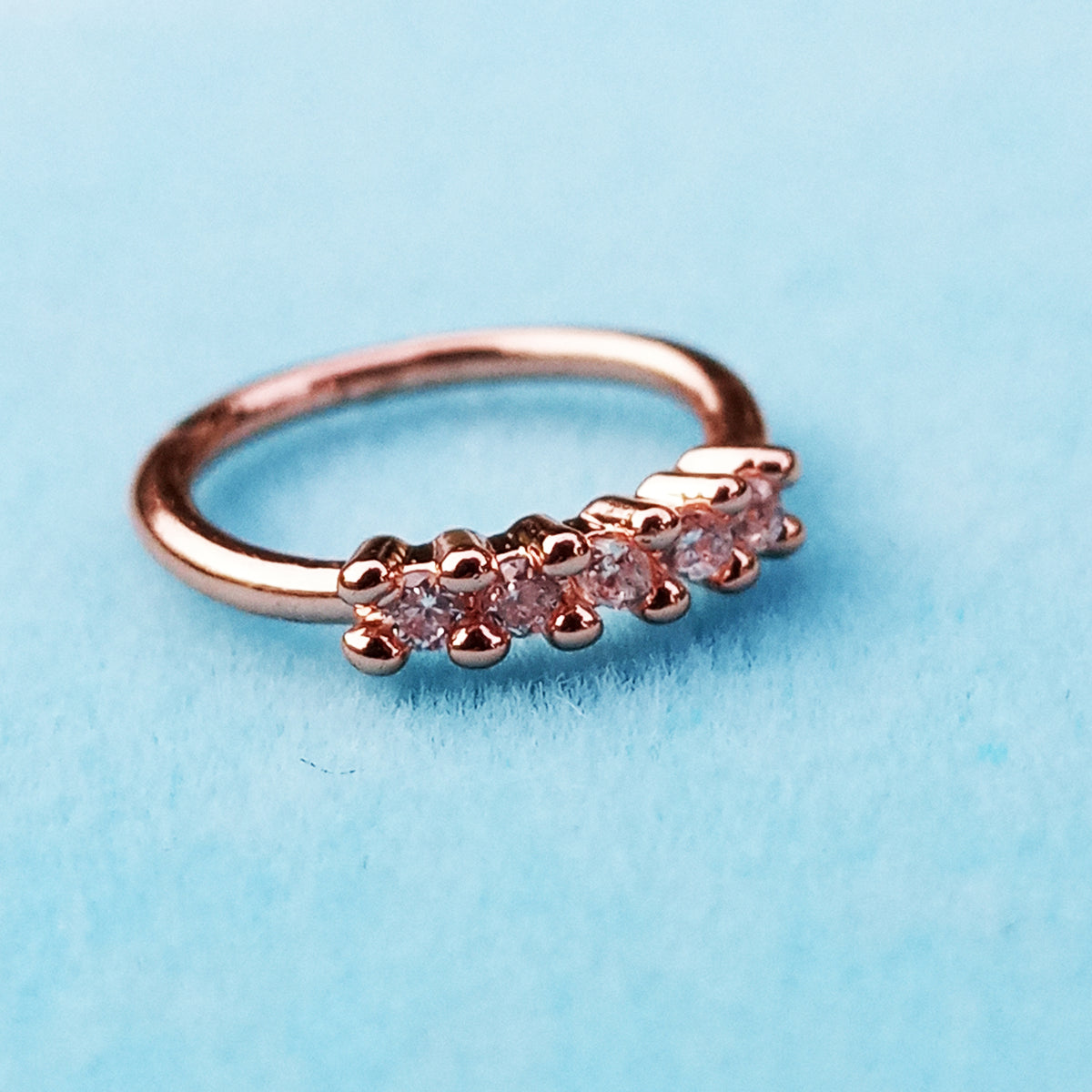 5 Stone Luxury Rose Gold & Silver Hoop Nose Ring