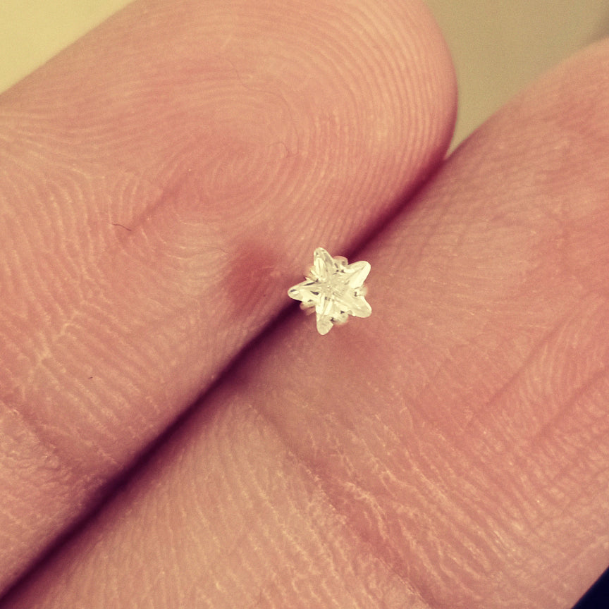 925 Sterling Silver Shiny Clear Cubic Star Shape Zircon Nose Pin
