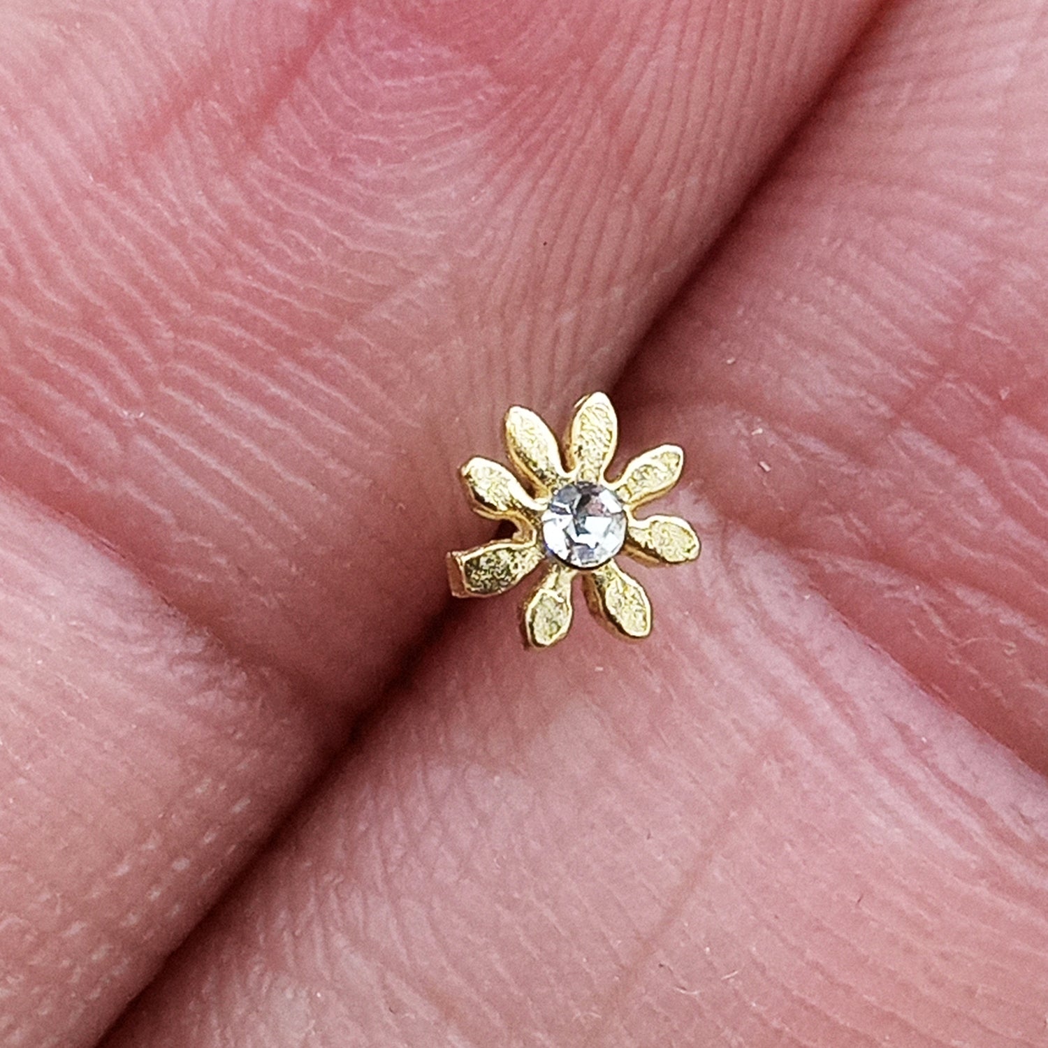 925 Sterling Silver Vintage Rhinestone Gold Sun Nose Pin