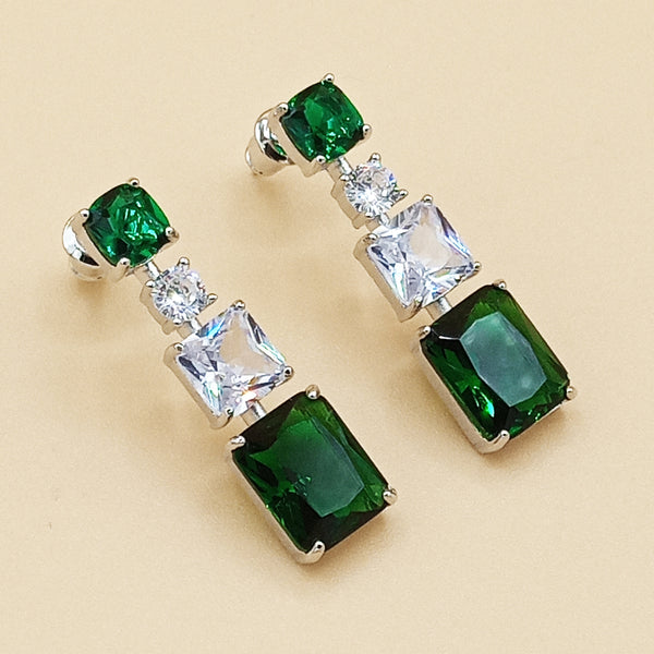 Gorgeous Emerald Green Cubic Zirconia Elegant Stud Earrings