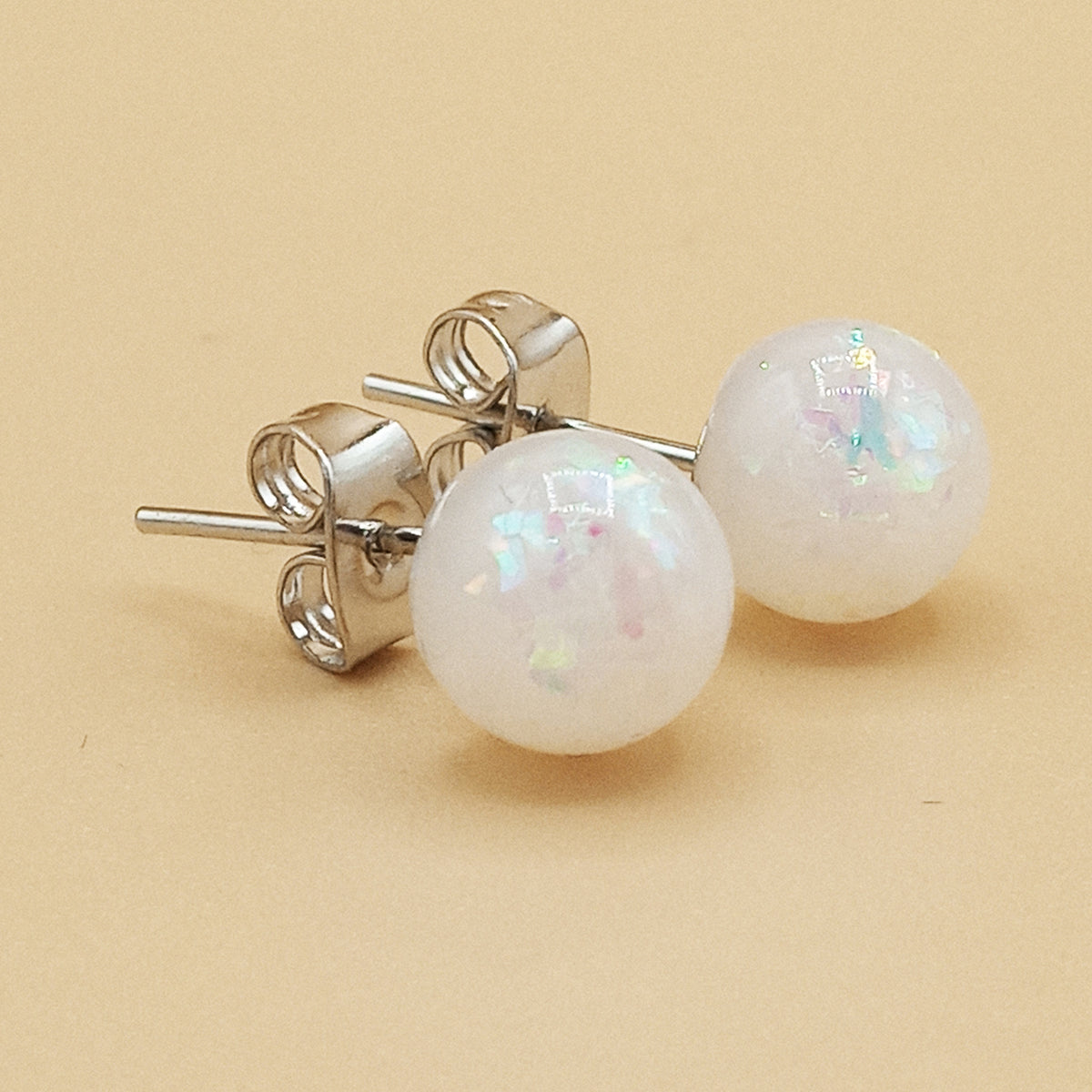 New Unique Silver Color White Fire Opal Stud Earrings