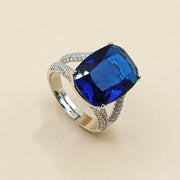 925 Sterling Silver Brilliant Rectangle Red Blue Emerald Zircon Adjustable Ring