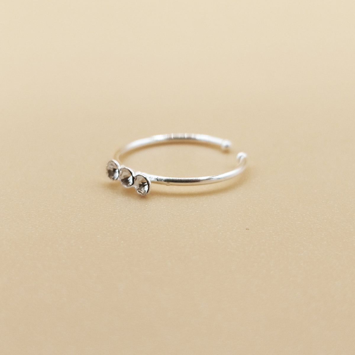 925 Sterling Silver 3 Gemstone Thin Nose Hoop Piercing 10mm Ring