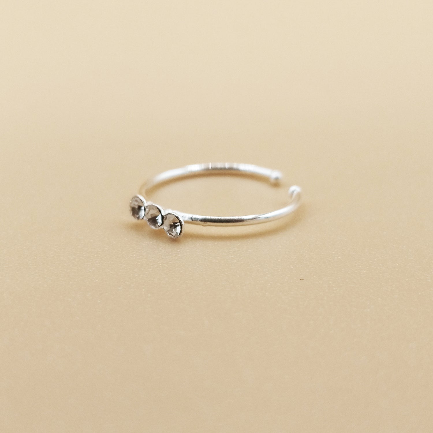 925 Sterling Silver 3 Gemstone Thin Nose Hoop Piercing 10mm Ring