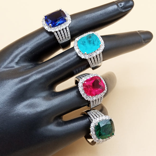 925 Sterling Silver Ruby Emerald Sapphire Tourmaline Vintage Adjustable Rings