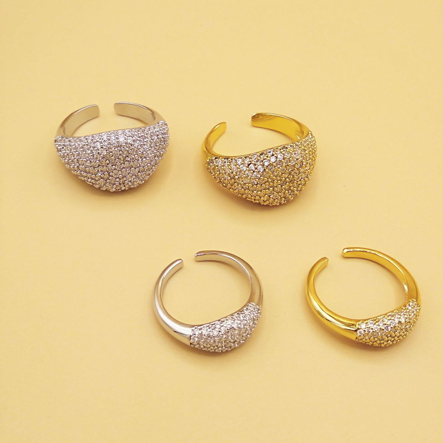 Siltaki Luxury Pave CZ Crystal Chunky Micro Cubic Zirconia Adjustable Rings