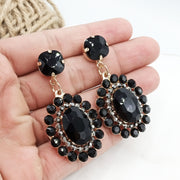 SILTAKI Rhinestone Crystal Tie Big Oval Shape Long Dangle Drop Earrings