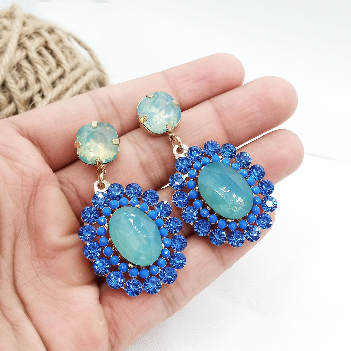SILTAKI Rhinestone Crystal Tie Big Oval Shape Long Dangle Drop Earrings