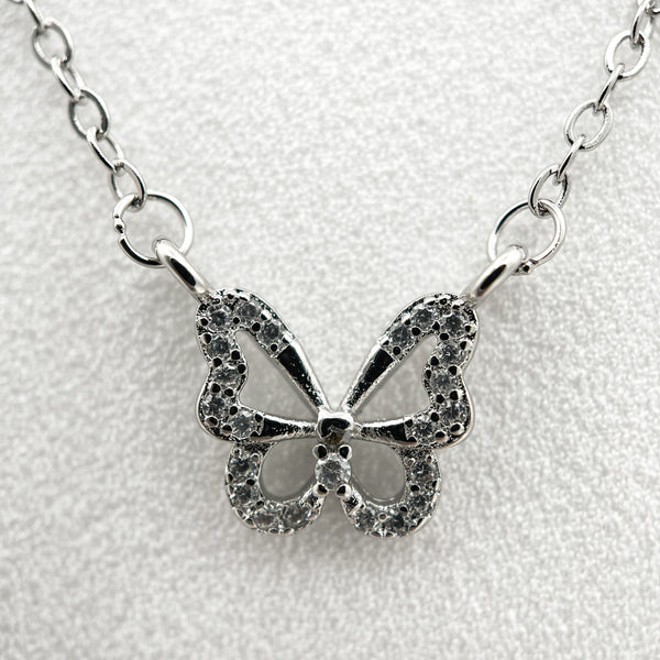 925 Sterling Silver Butterfly Necklace With Zircon Shining Animal Choker