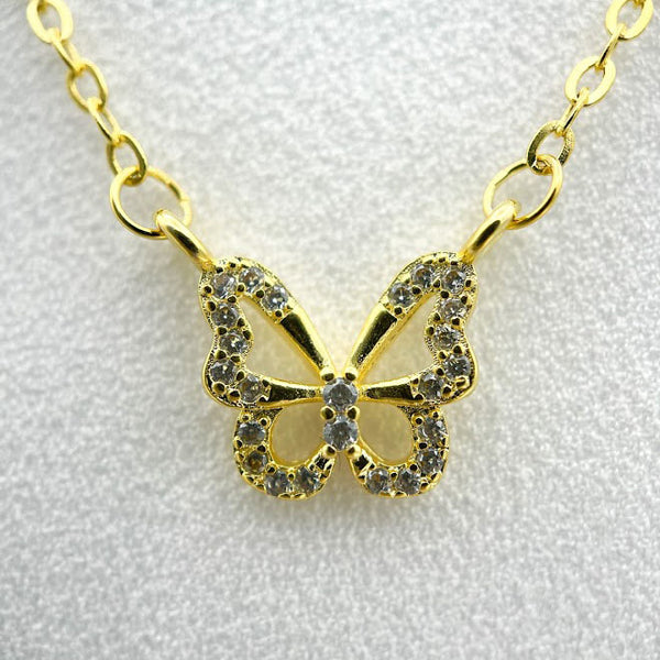 925 Sterling Silver gold Butterfly Necklace With Zircon Shining Animal Choker