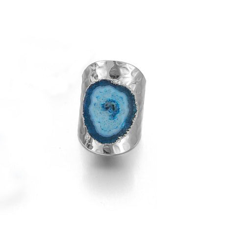 Irregular Genuine Stones Sunflower Lake Blue & White Adjustable Rings