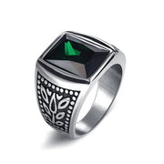 Men's Square Shape Zircon Stone Titanium Stainless Steel Antique Border Rings