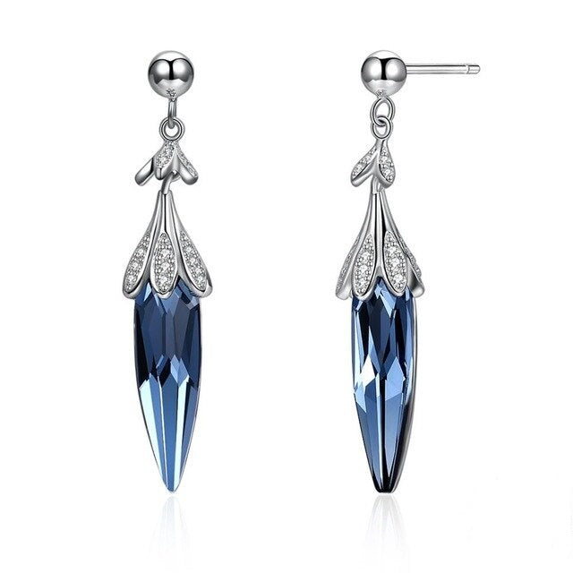 Long Blue Dangle Original Swarovski Earrings