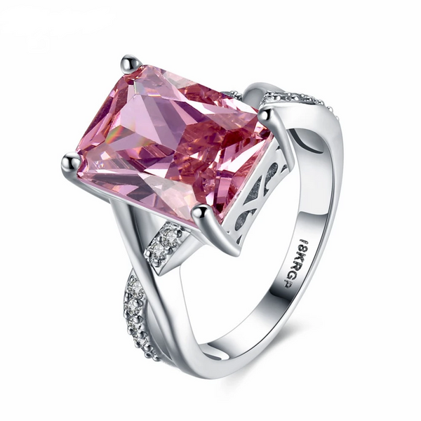 Pink Zircon Silver Color Ring From Swarovski