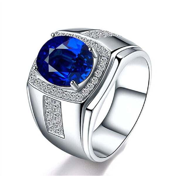 Luxury Men Ring 925 Silver Jewelry With Sapphire Zircon Gemstones Adjustable Ring