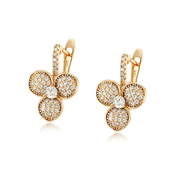 New 3 Petals Charms AAA+ Zircon 18K Gold Color Hoop Earrings