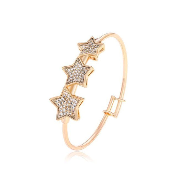 Micro Zircon Stars Luxury Gold Color Plated Baby Bangle For Kids