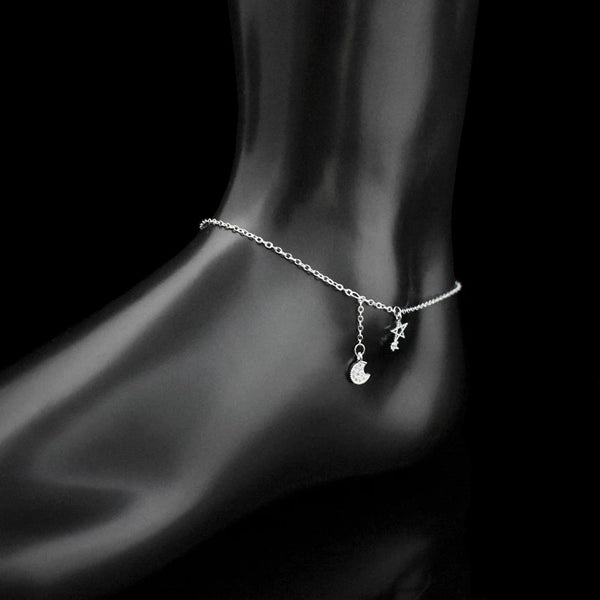 New Fashion 925 Sterling Silver Star & Moon Zircon Anklet
