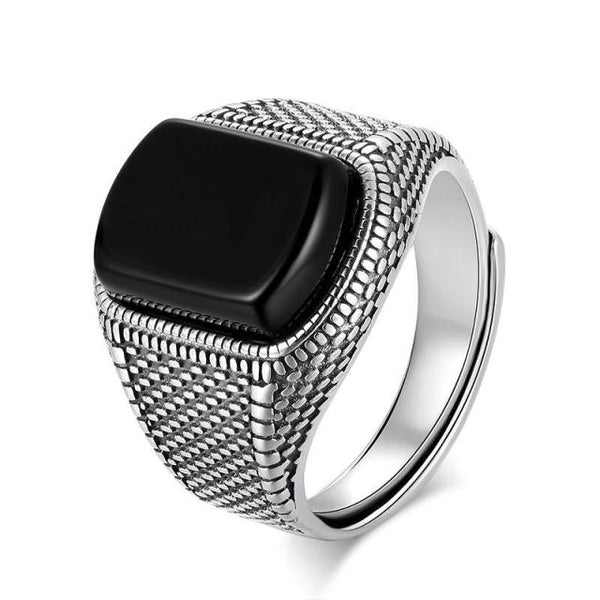 New Advanced Creative Geometric Diamond Inlaid Black Zircon Gemstone Men's Adjustable Ring