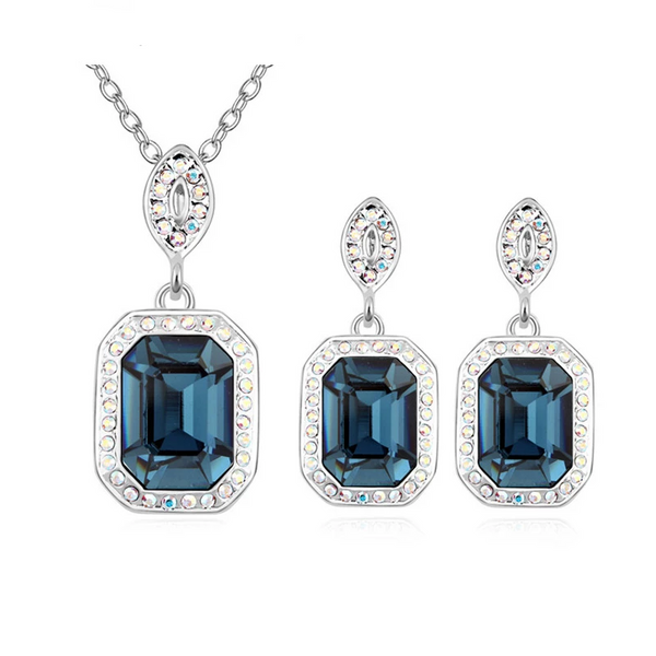 Original Crystals from SWAROVSKI Elements Jewelry Sets Square Pendants Necklace Piercing Earrings