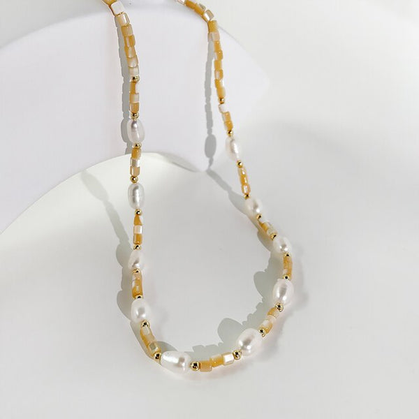 French Delicate Freshwater Pearl Acrylic Bead Chain Necklaces Sweet Colour Beaded Chain Necklace