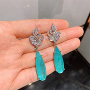 Luxury Silver 925 Jewelry Paraiba Tourmaline Gemstone Water Drop Shaped Earrings