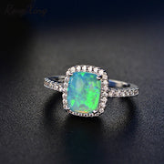 New Arrival Blue/Green Color Fire Opals With Micro Zircons Ring