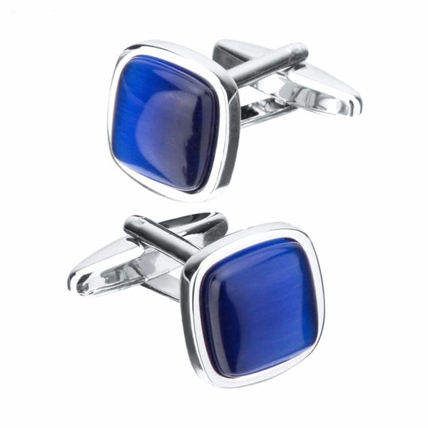 SILTAKI Blue Opal Stone Cufflinks for Men's