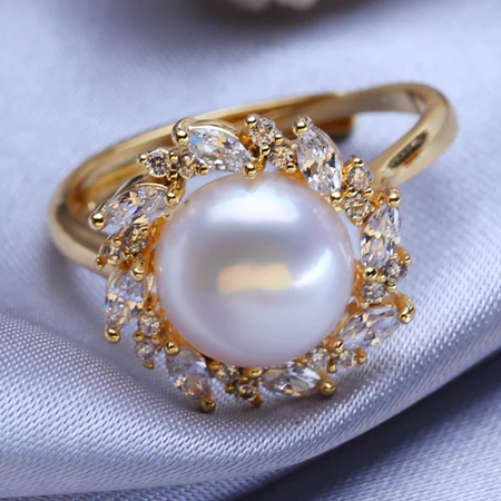 Natural Freshwater Pearl Rings  Bohemian Adjustable Gold Color Ring