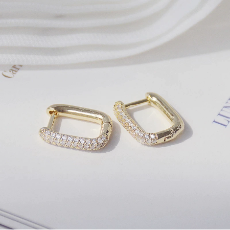 Creative Elegant Design Lock Square Earring 14K Real Gold Plated Exquisite Copper Inlaid Zircon Earrings