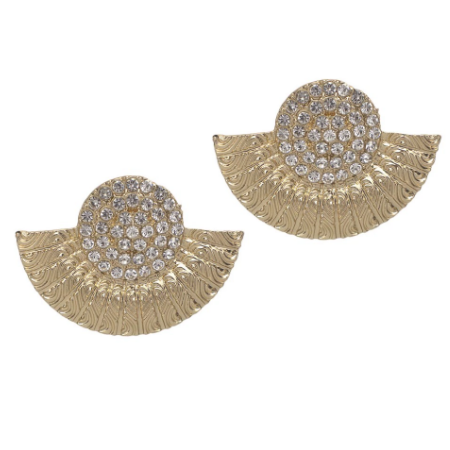 Fan shaped Alloy Rhinestone Vintage Stud  Golden Color Earrings