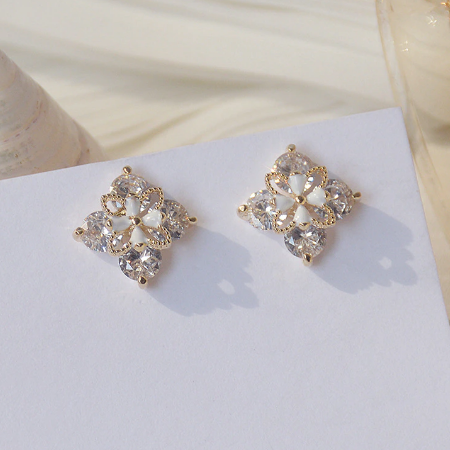 Zircon 925 Silver Needle 14K Real Gold  Elegant White Dripping Multilayer Flower Earrings
