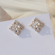 Zircon 925 Silver Needle 14K Real Gold  Elegant White Dripping Multilayer Flower Earrings