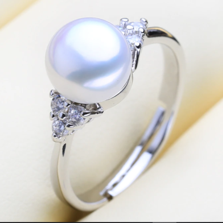 Geometric Shape Silver Color Ring Natural Freshwater Pearl