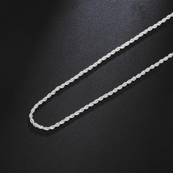 925 Sterling Silver 2MM Twist Rope Chain Necklace For Men Women