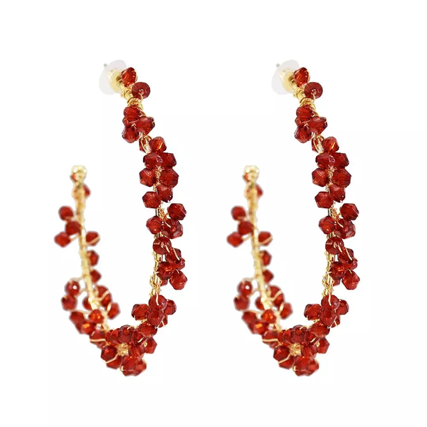 Trendy Colorful crystal beads Hoop Earrings
