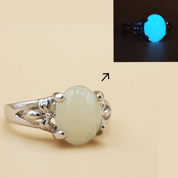 Silver Color Glow In The Dark  Luminous Stone Glowing Ring