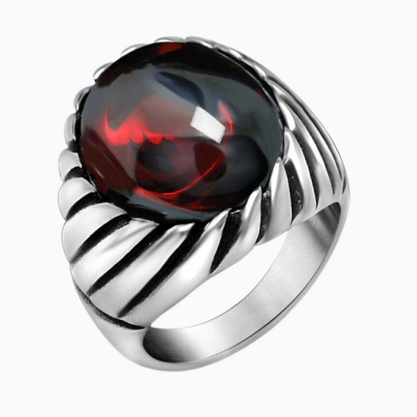 SILTAKI Men's Black & Onyx Red Thick Band In Antique Titanium Stainless Steel Vintage Ring