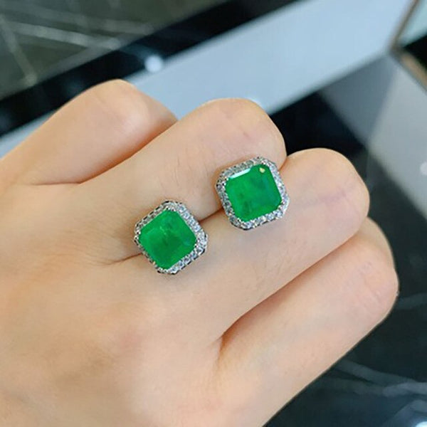 Vintage Lab Gemstone Emerald Paraiba Tourmaline Turquoise Stud Earrings