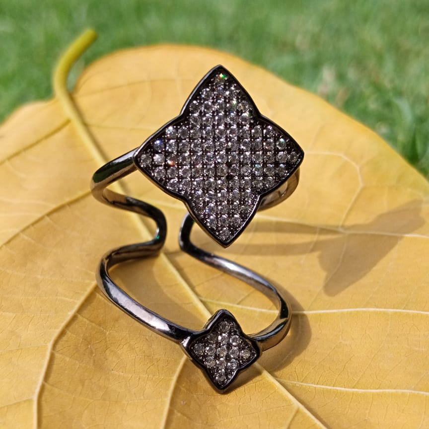 Star Shape Adjustable Turkish Ring Shining Black 925 Sterling Silver