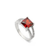 Siltaki Red Square Stone Zircon 925 Sterling Silver Garnet Ring With Micro Stones