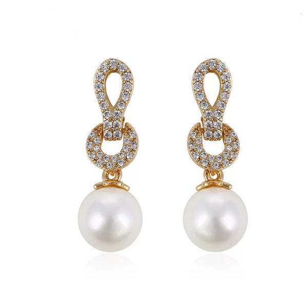 New Elegant Luxury Style Gold Color Plated Imitation Pearl Cubic Zirconia Earrings