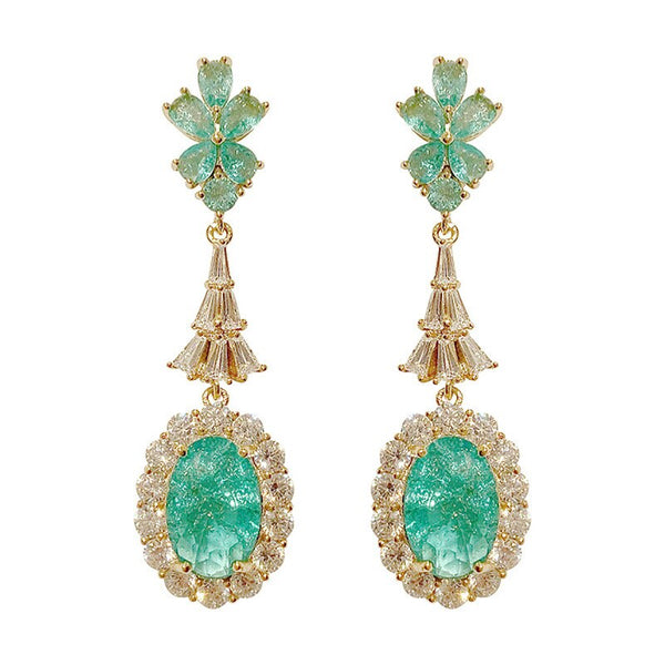 Ocean Natural Emerald Gemstone Earring Real S925 Sterling Silver Retro Emerald Water Drop Earrings