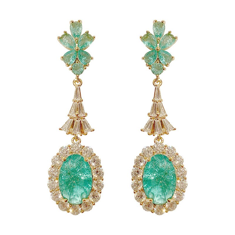 Ocean Natural Emerald Gemstone Earring Real S925 Sterling Silver Retro Emerald Water Drop Earrings