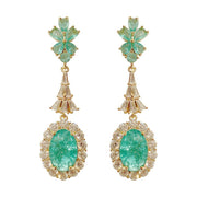 Ocean Natural Emerald Gemstone Earring Real S925 Sterling Silver Retro Emerald Water Drop Earrings