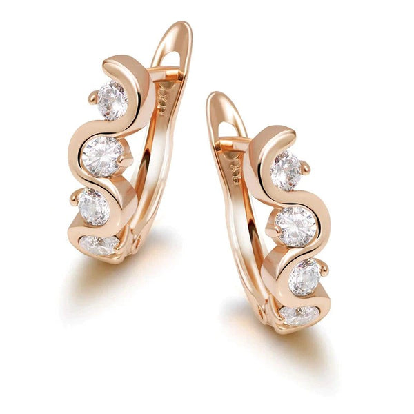 Zircon Oval Round Gold Color 18 k Hoop Earrings