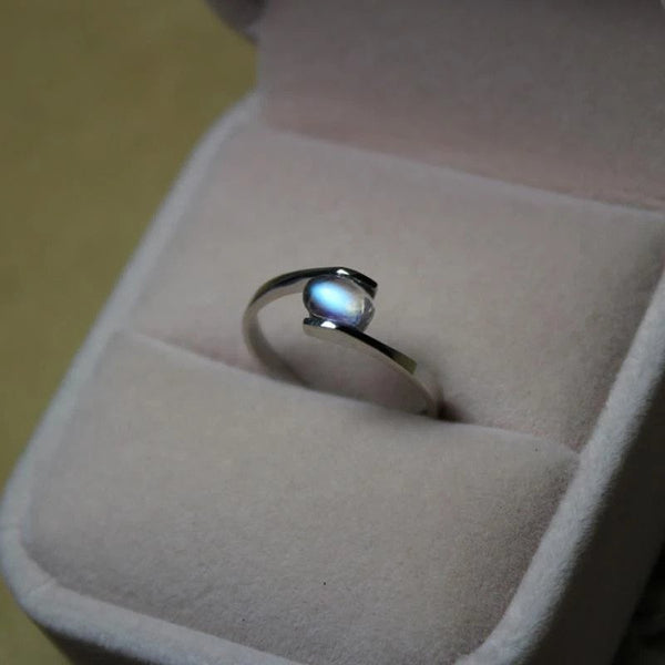 Original design Moonstone craftsmanship small blue color Stone Adjustable Ring