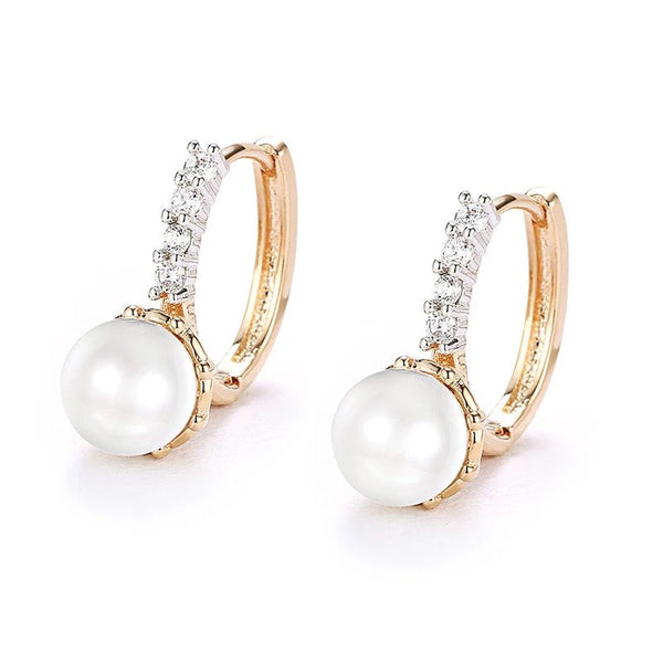 Smooth White Round Pearl 8 mm Mix Gold Color 18 k Hoop Earrings