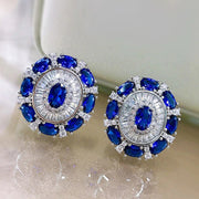 100% 925 Sterling Silver 4*6mm Real Stone Natural Emerald/Sapphire & Oval Ruby High Carbon Diamond Stud Earrings