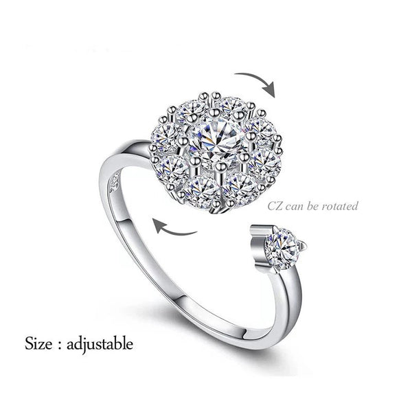 Luxury Cubic Zirconia Spinning  Rotated Fashion Jewelry Creative Adjustable Ring
